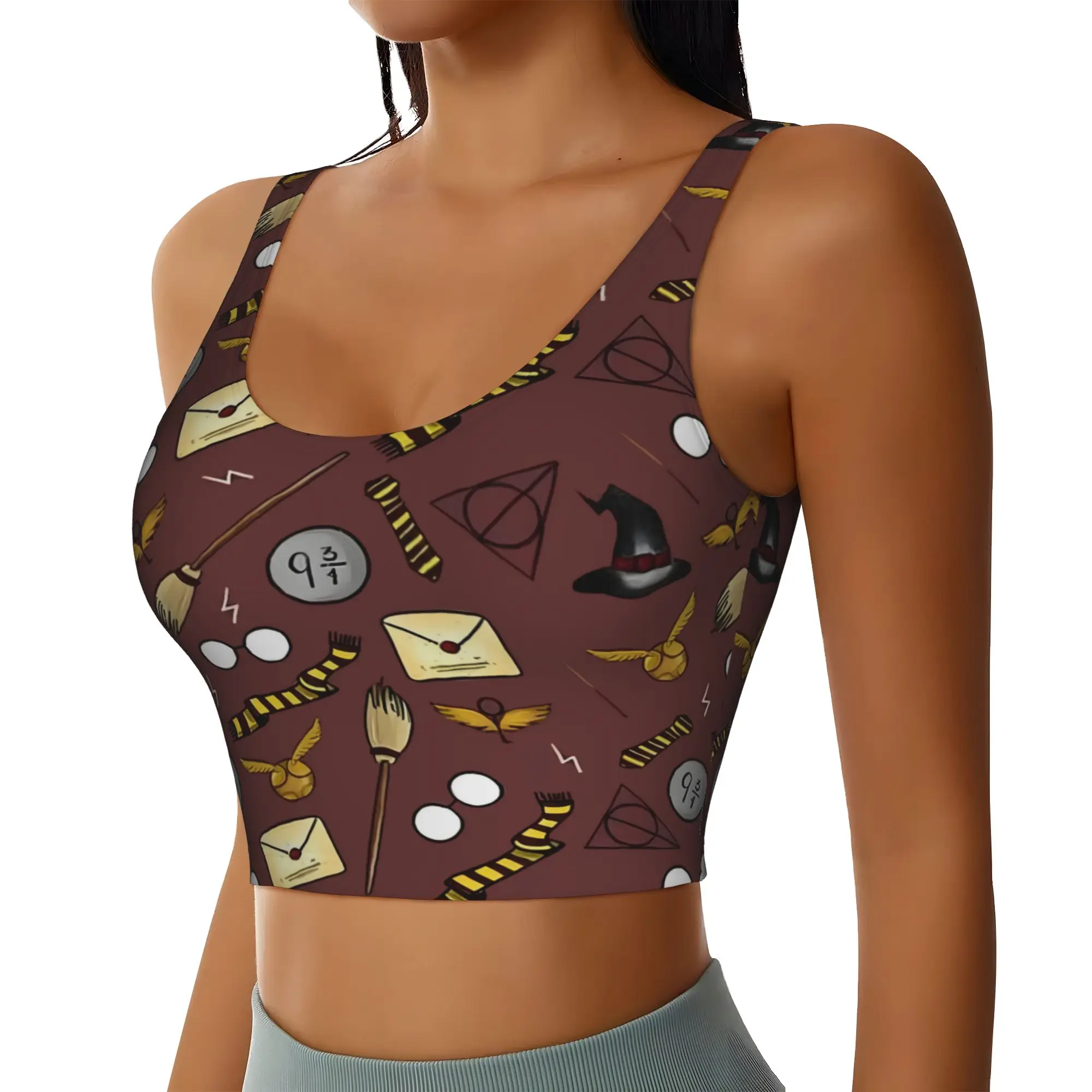 Custom H-Harryed Cartoon Workout Crop Tank Tops for Women Magic School Yoga Sports Bras