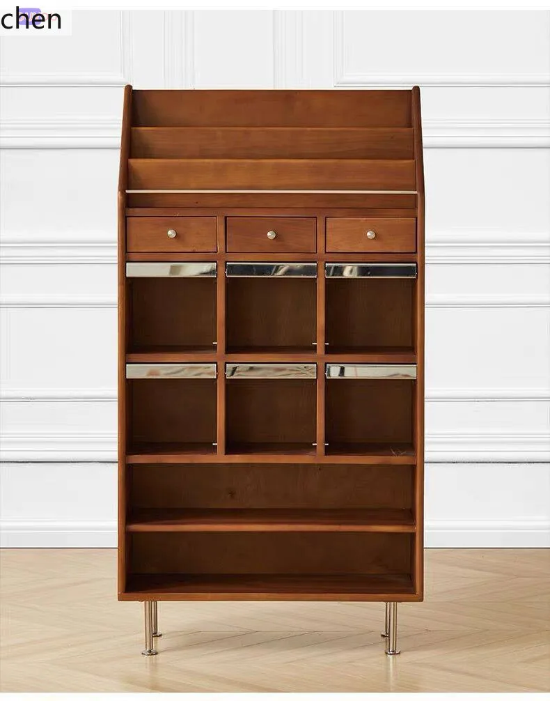 ZML Bookcase Solid Wood Magazine Cabinet Display Storage Newspaper Cabinet Bedroom Storage Cabinet