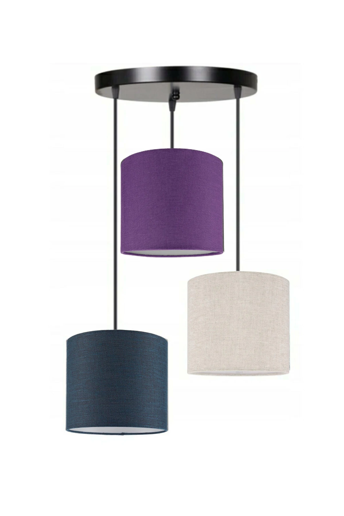 

3 Heads Navy Blue Purple Cream Cylinder Fabric Lampshade Pendant Lamp Chandelier Modern Decorative Design For Home Hotel Office