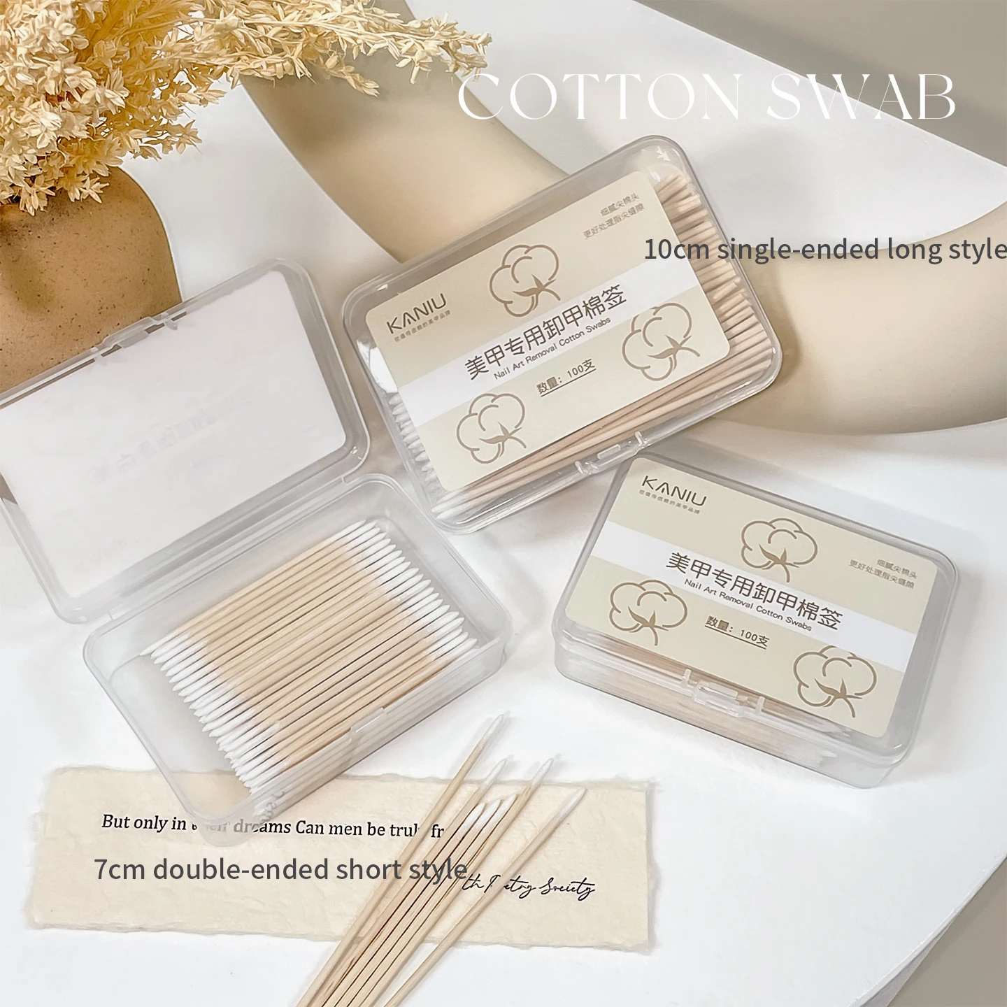 Kaniu 100 PCS Microblading Boxed Swab Double Pointed Tip Swabs Multipurpose Precision Tipped Wood Sticks Microblading Supplies