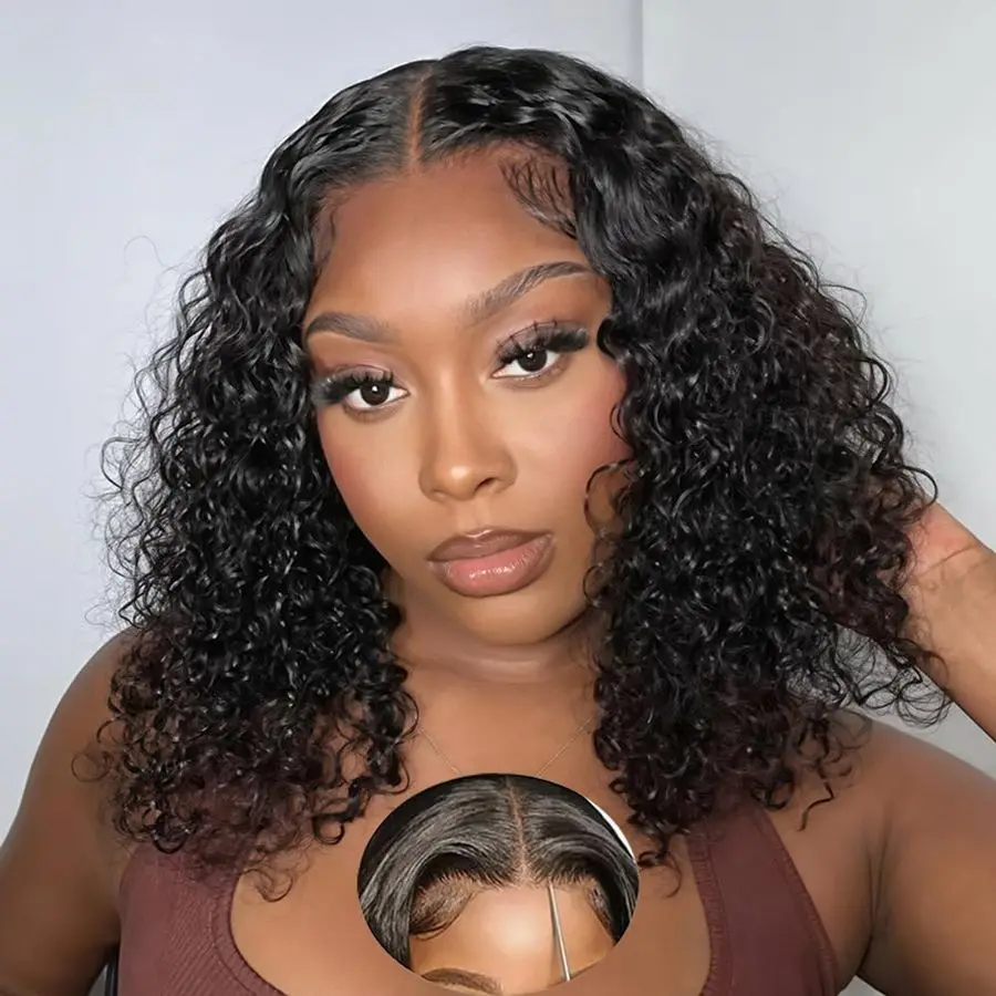 

Inch Curly Bob Wig Human Hair 13x4 Lace Front Wigs Pre Cut Lace Curly Human Hair Wig For Women 180 Density Water Wave Glueless W