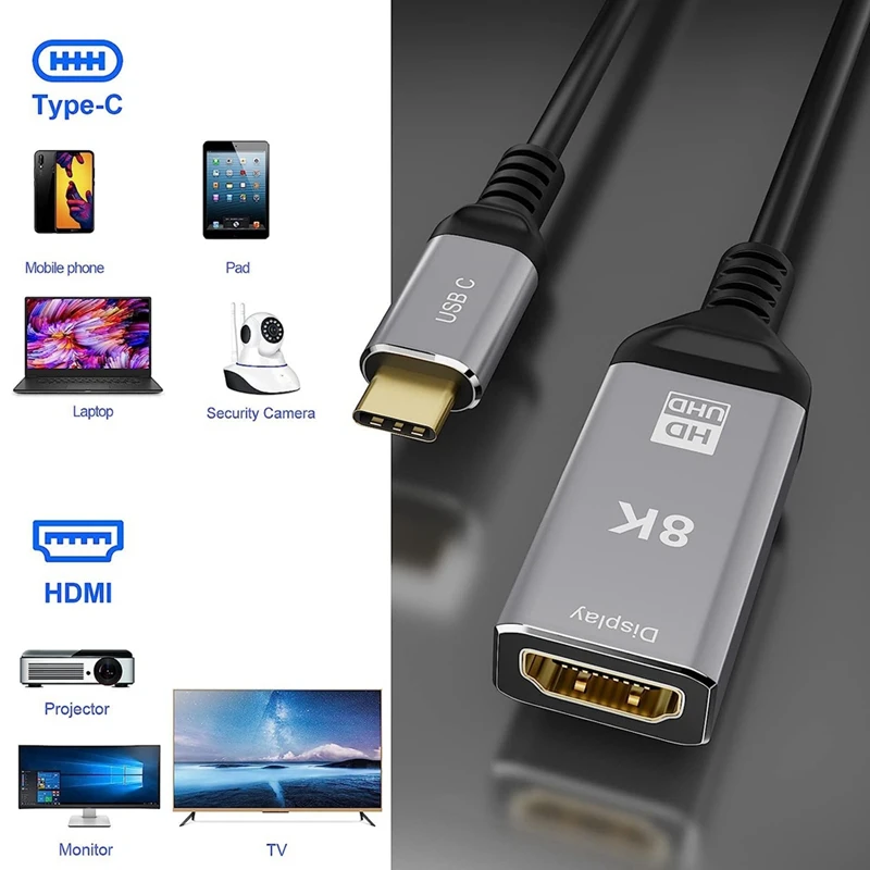 USB C To -Compatible Adapter 4K 120HZ High Definition Patch Cord For Computer Monitor Support 48Gbps Transfer Rate