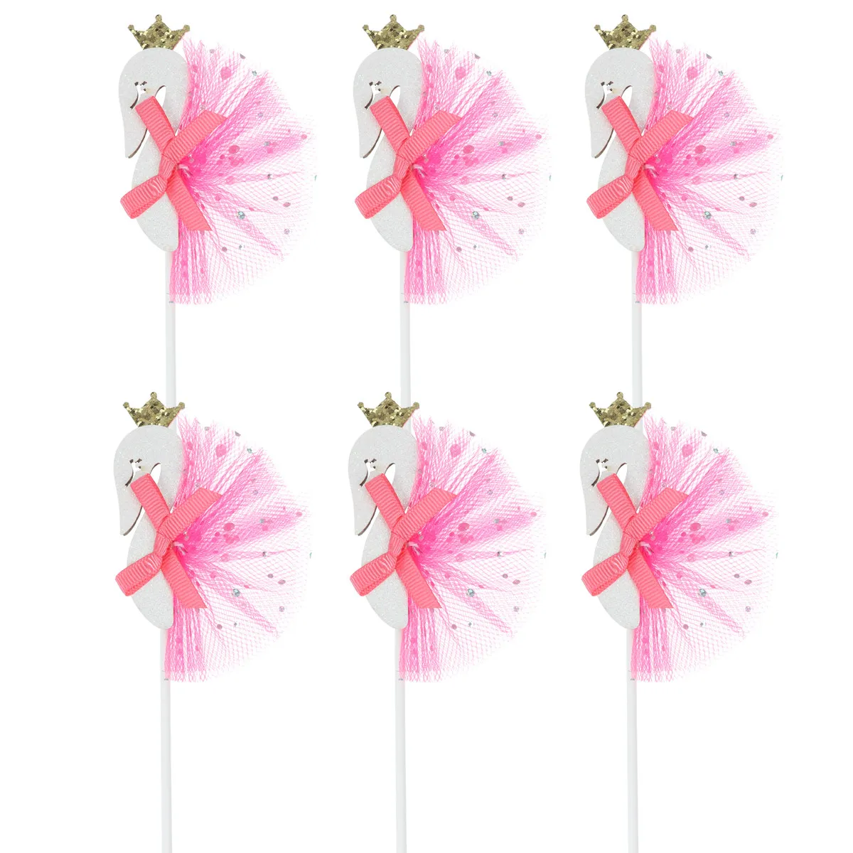 6 Pièces Décorations de Gâteau en Papier en Forme de Cygne Rose avec Couronne, 17,5x7x0,1cm, Décorations Créatives pour Fêtes, Gâteaux, Cupcakes, Muffins, Fruits