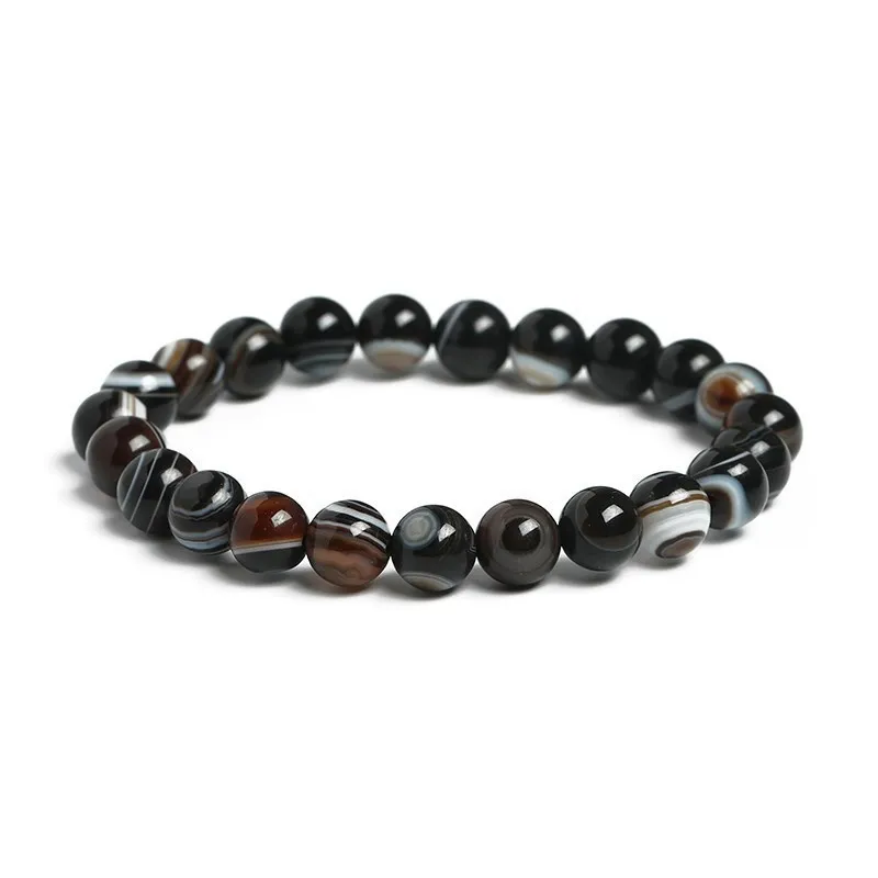 JD 7A Natural With Eyes Black Agate Bracelet  6 8 10 12 14MM Pick Size Jewelry Natural Black Stripe Agates Stone Beads Bracelet