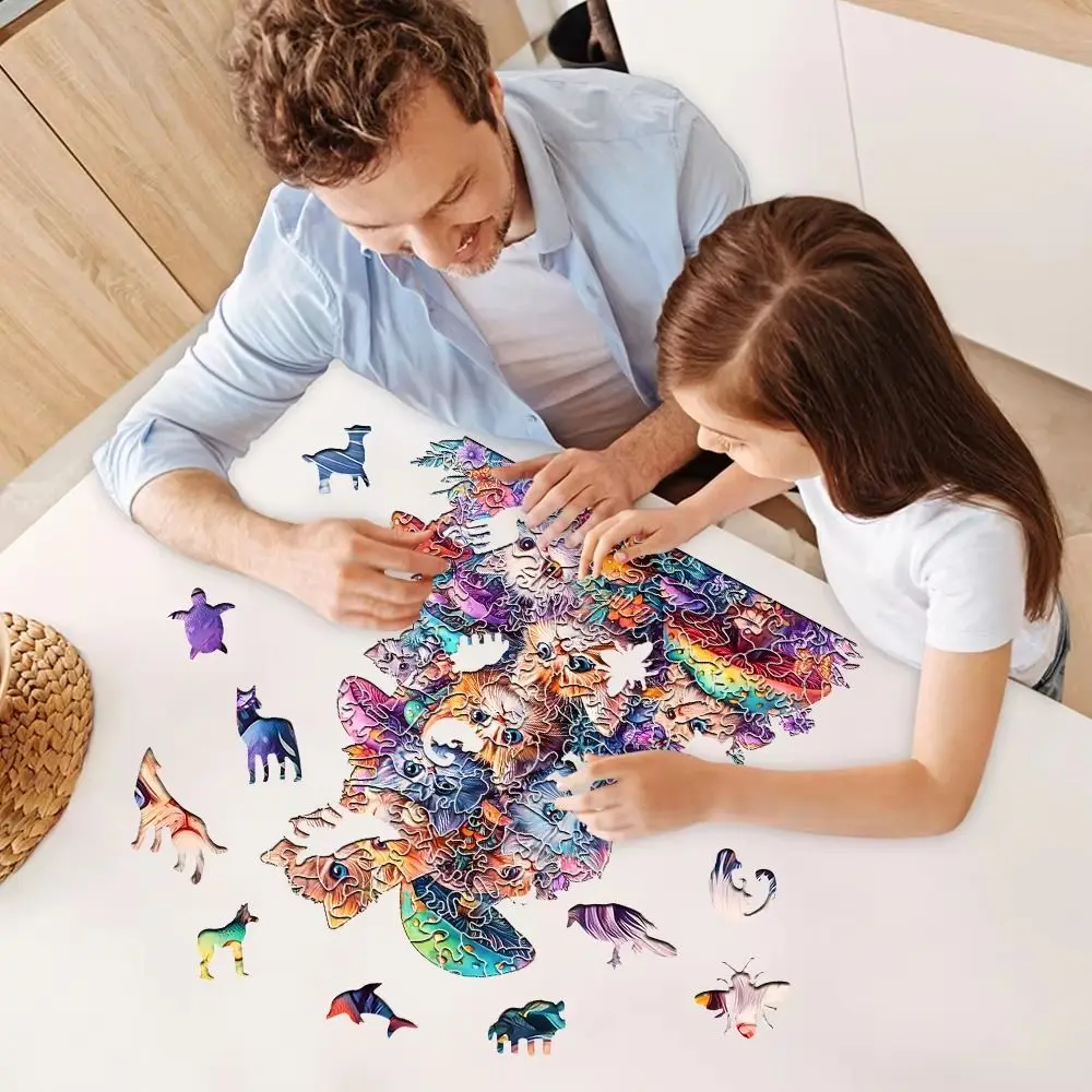 

Animal Pattern Cat Puzzle Irregular Shape Brain Burning Adult Wooden Puzzle Cute Mushroom DIY Cat Wooden Jigsaw Friends Gift