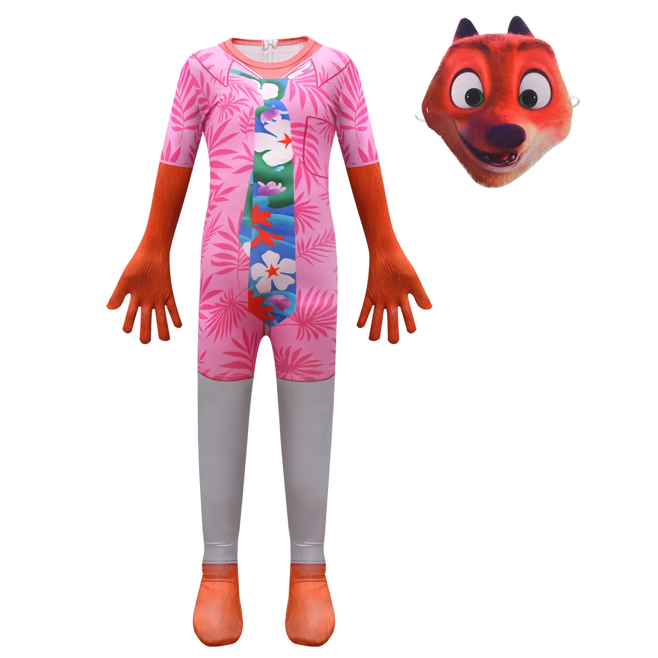 

Kids Nick Wilde Classic Zootopia Cosplay Jumpsuit with Mask for Halloween Animal Fox Cosplay Party Bodysuit with Headpiece