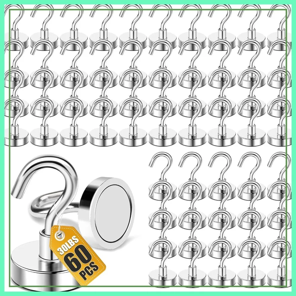 

30lbs+ Magnetic Hooks Heavy Duty, 60 Pack for Cruise Cabin Ship Essentials, Refrigerator Fridge Hanging