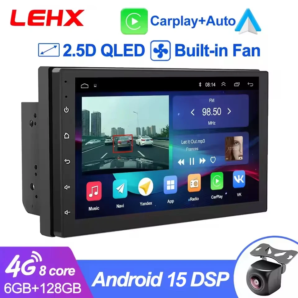Radio de Auto LEHX de 7 Pulgadas, 2 Din, Android 15, Multimedia Automotriz, Carplay, GP Stereo para Volkswagen, Nissan, Hyundai, Kia, Toyota, Ford