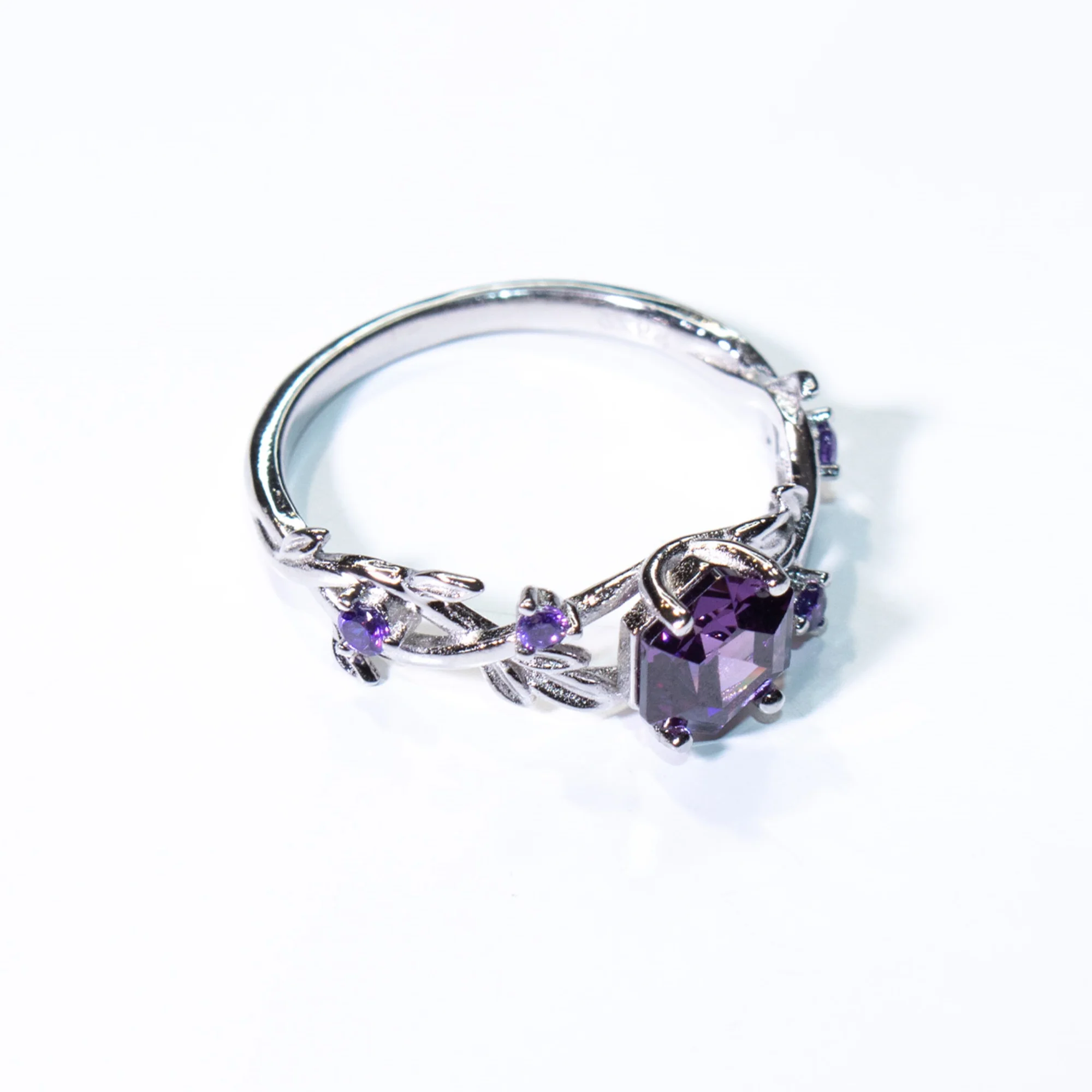 

925 Sterling Silver Violet Hexagon Ring Wedding Fine Jewelry Zircon Rings
