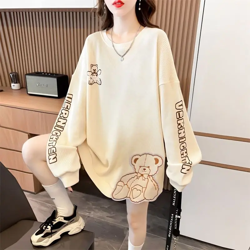 Women\'s Clothing Pullovers Sweatshirts Long Sleeve Oversize O-neck Solid Fashion Loose Casual Simplicity Streetwear T-Shirts