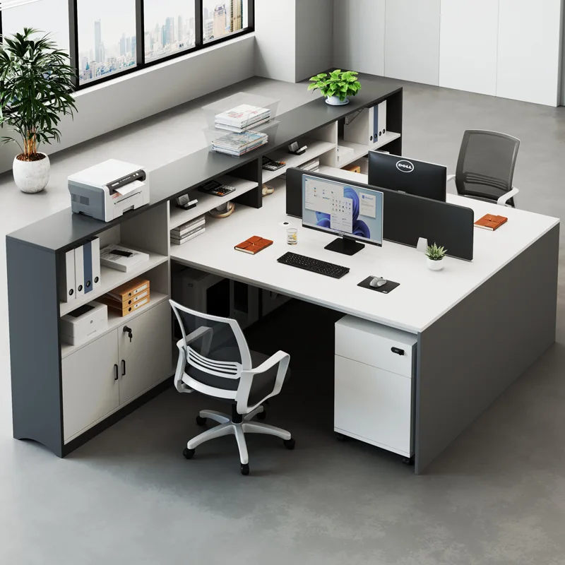 Desk staff seat Double table and chair combination staff screen workstation L-shaped desktop computer desk