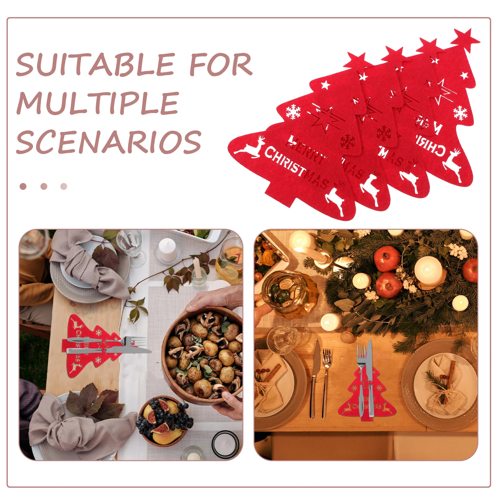 

4pcs Christmas Cutlery Bag Xmas Tree Cutlery Holder Tableware Storage Pouch Dining Table Decoration For Party Restaurant