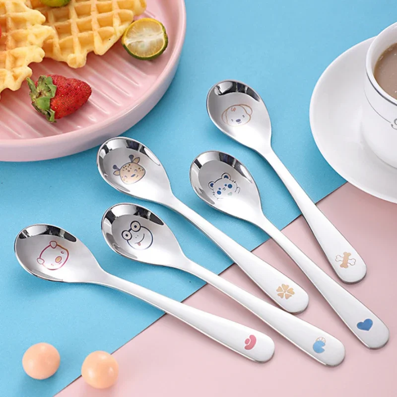 Cartoon Bear Deer Pattern Baby Spoon Stainless Steel Toddler Tableware Dessert Spoon for Children Feeding Spoon Baby Gadgets