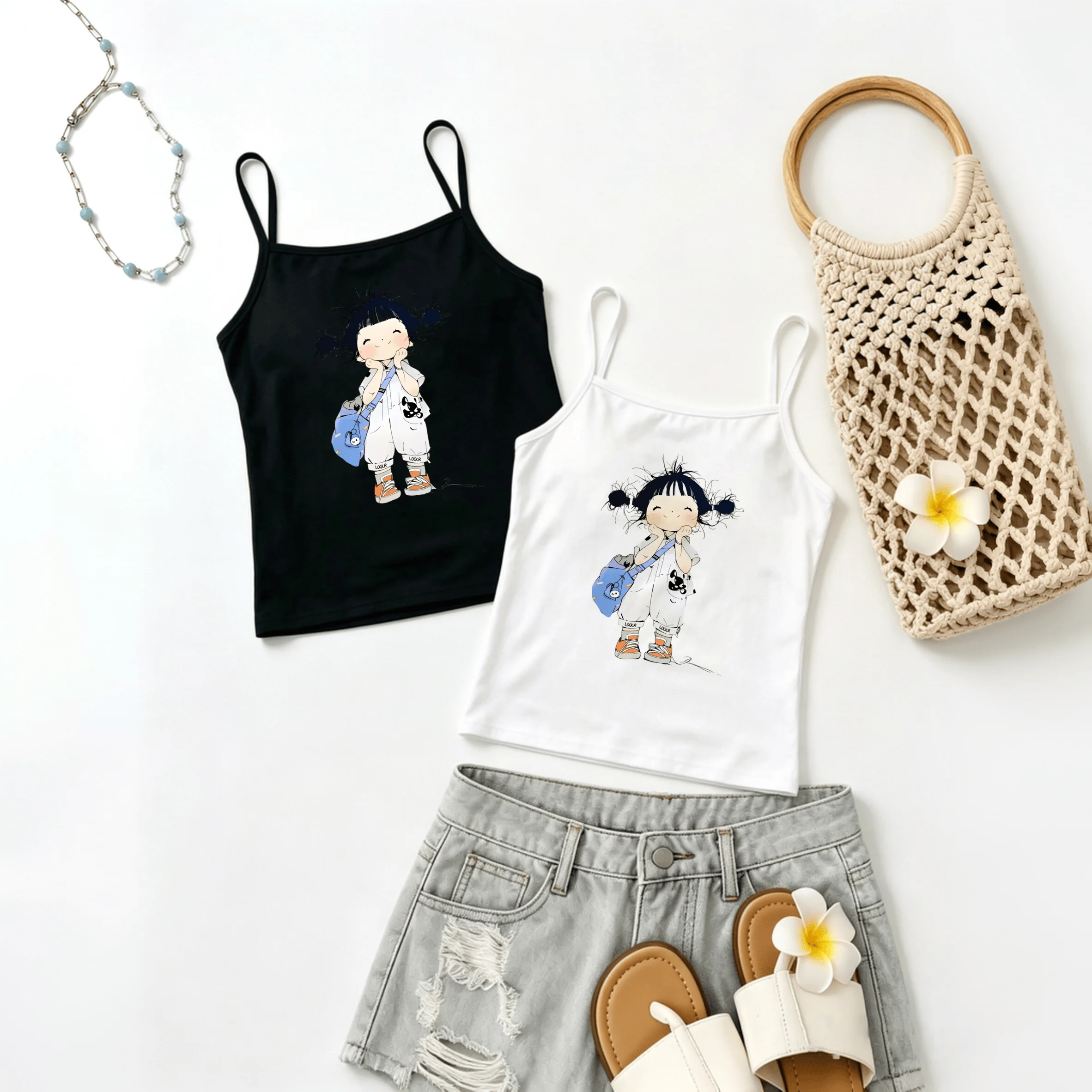 Cute Student Camisole Ladies Cartoon Girl Tank Top School Back to Class Outfits Vest Aesthetic Kawaii Summer Crop Tops