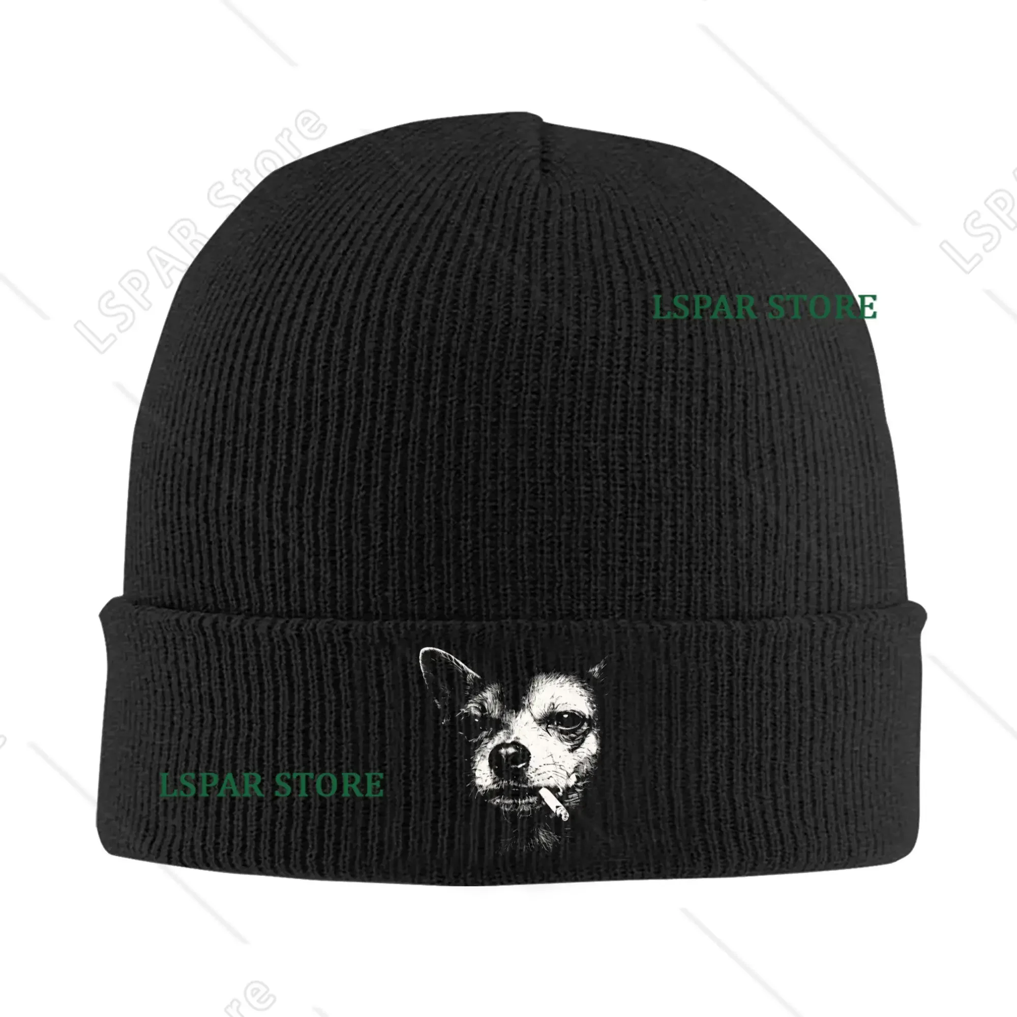 Dog Smoking Cigarette Funny Chihuahua Meme Knitted Hat  Caps Men Women Gym Beanie Hats Winter Custom Head Wrap Bonnet Hats