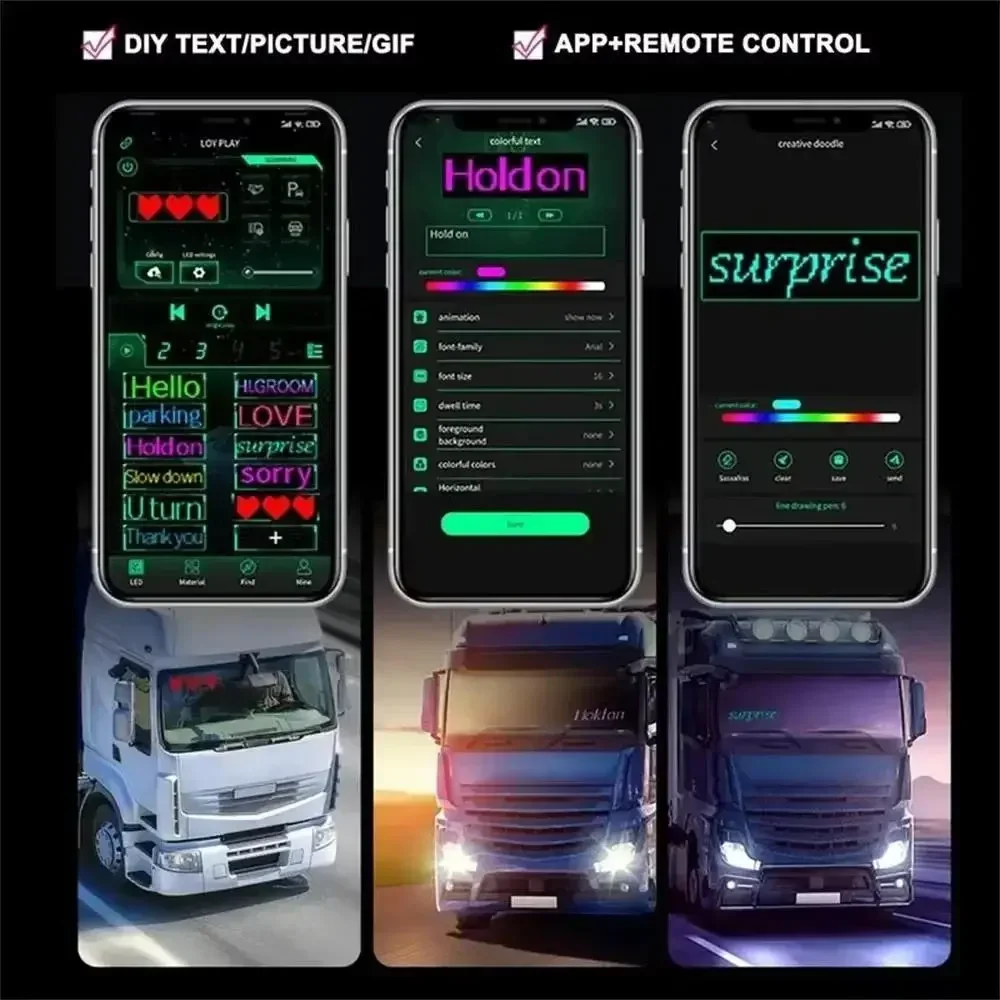 شاشة LED ضوء APP التحكم طوي لوحة بكسل الكتابة على الجدران نص شاحنة الشيطان العين الرسوم المتحركة علامة مرنة لديكور الزجاج الأمامي #3