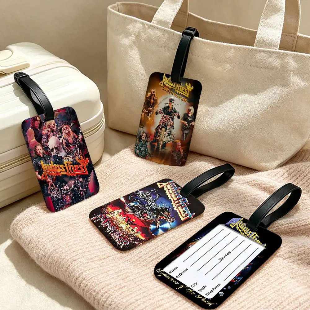 Muisc Band J-Judas P-Priest Waterproof PVC Baggage Tag With Info Card Anti lost Identification Tag For Luggage School Backpack