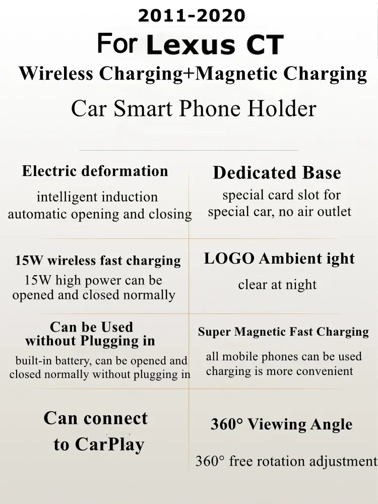 2011-2020 For Lexus CT Mobile Phone Holder Wireless Charger Car Phones Mount Bracket GPS Support