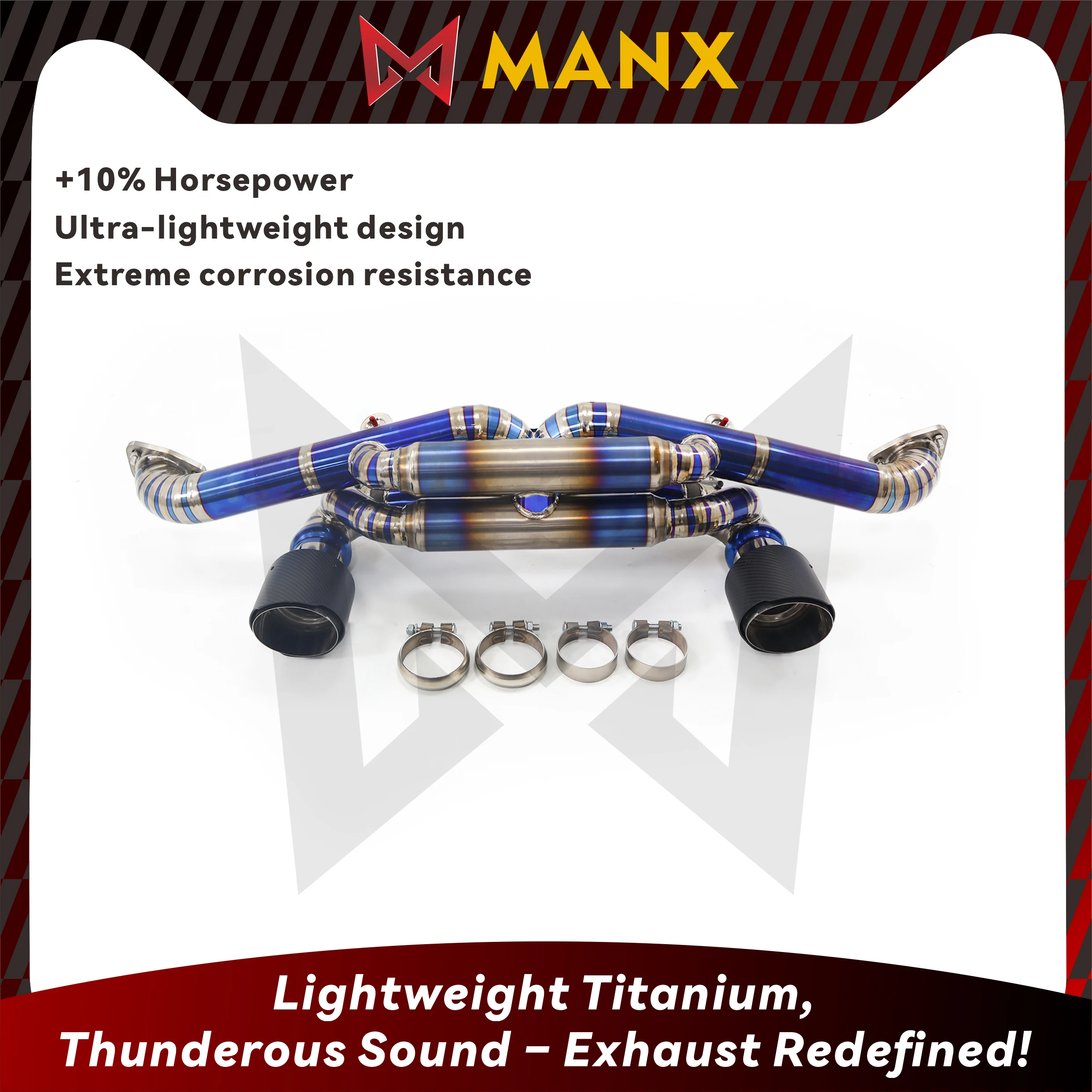 

Lightweight MANX Titanium Exhaust For Porsche 718 GT4 RS Catback Deep Sport Sound +10% Horsepower Good Heat Dissipation