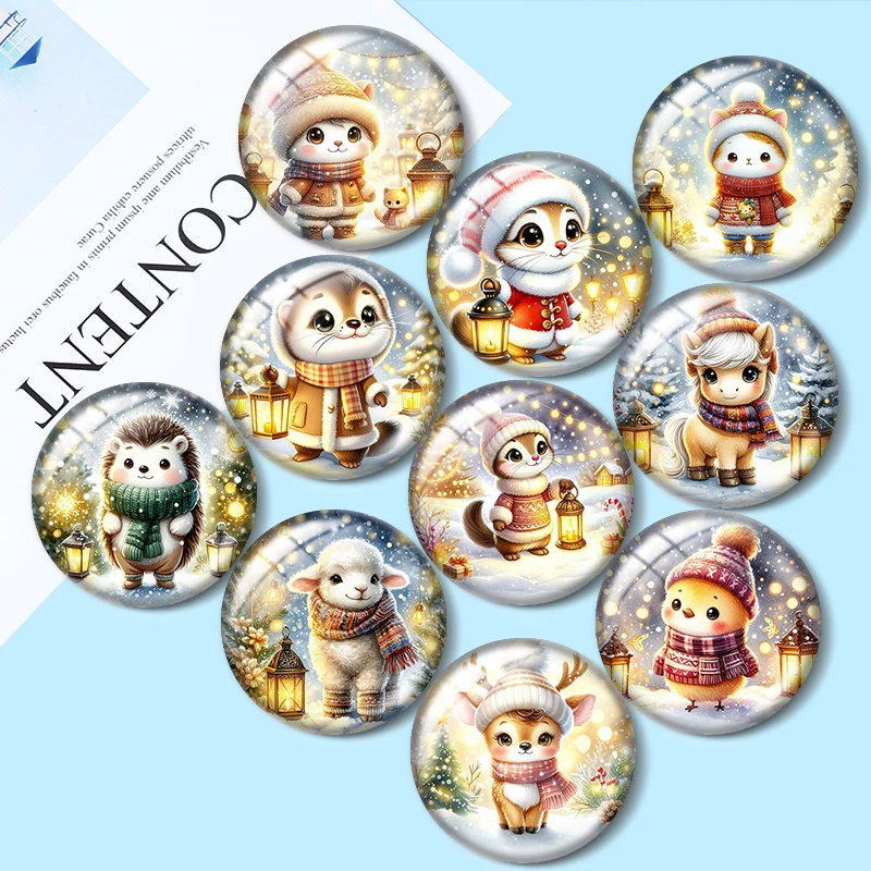 Winter Animals 10pcs 12mm/18mm/20mm/25mm Round photo glass cabochon demo flat back Making findings