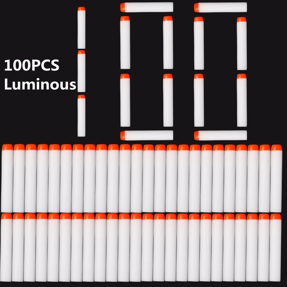 100 sztuk fluorescencyjny pistolet zabawkowy świecące pociski do blasterów serii Nerf klips uzupełniający rzutki EVA miękkie pociski świecące w ciemności