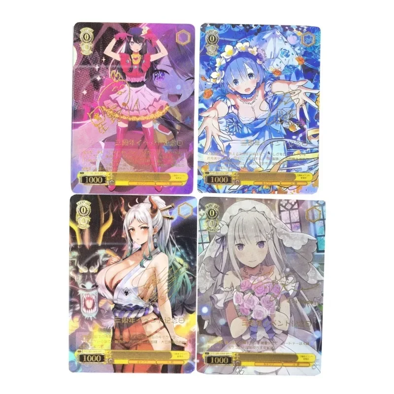 ACG Girl Rem Emilia Sakurajima Mai Animation Characters Self Made Refraction Flash Card Anime Classics Game Collection Cards Toy