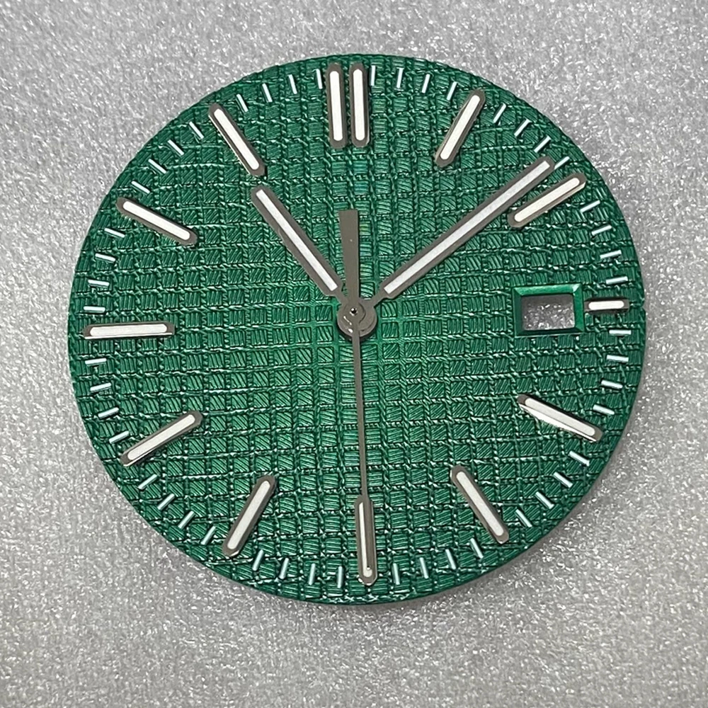 

31.8mm Watch Dial + Hands Set Green Luminous Dial NH35 Pointers for NH35 Movement Silver/Rose Nails Single Calendar Watch Face