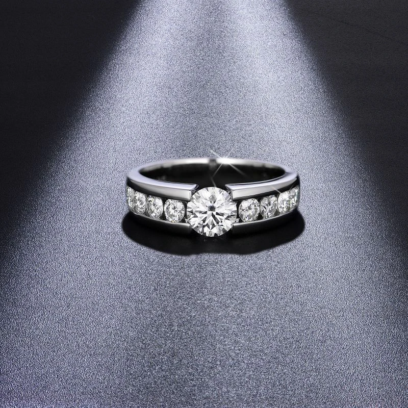 NeeTim Full Moissanite Wedding Ring for Men 925 Sterling Silver with Gold Plated Eternity Band Man's Sparkling Gem Party Rings