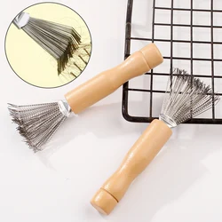 2pcs Hair Brush Cleaner Tool Mini Wooden Handle Hair Dirt Remover Brush with Metal Wire Rake for Removing Hair Dust Lint Stuff