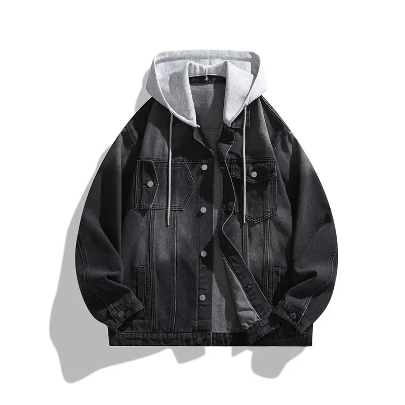 

2025 2025 2025 Denim Jacket For Men Streetwear Turn Down Collar Outwear Coat Solid Color Hooded Jeans Jackets