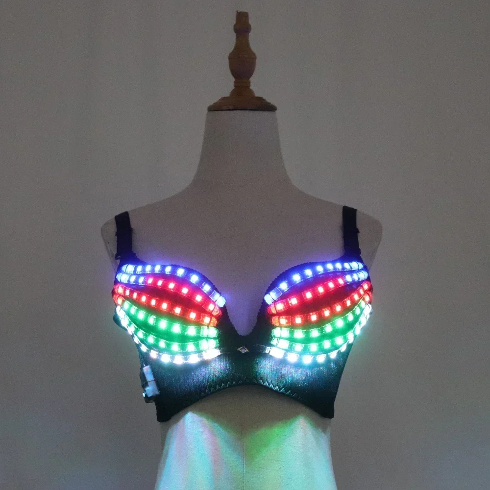 Full Color Pixel LED Bra DJ Club Luminous Underwear Led Costume Party Dress Dancing Belly Dance Wear Fancy Party Dress