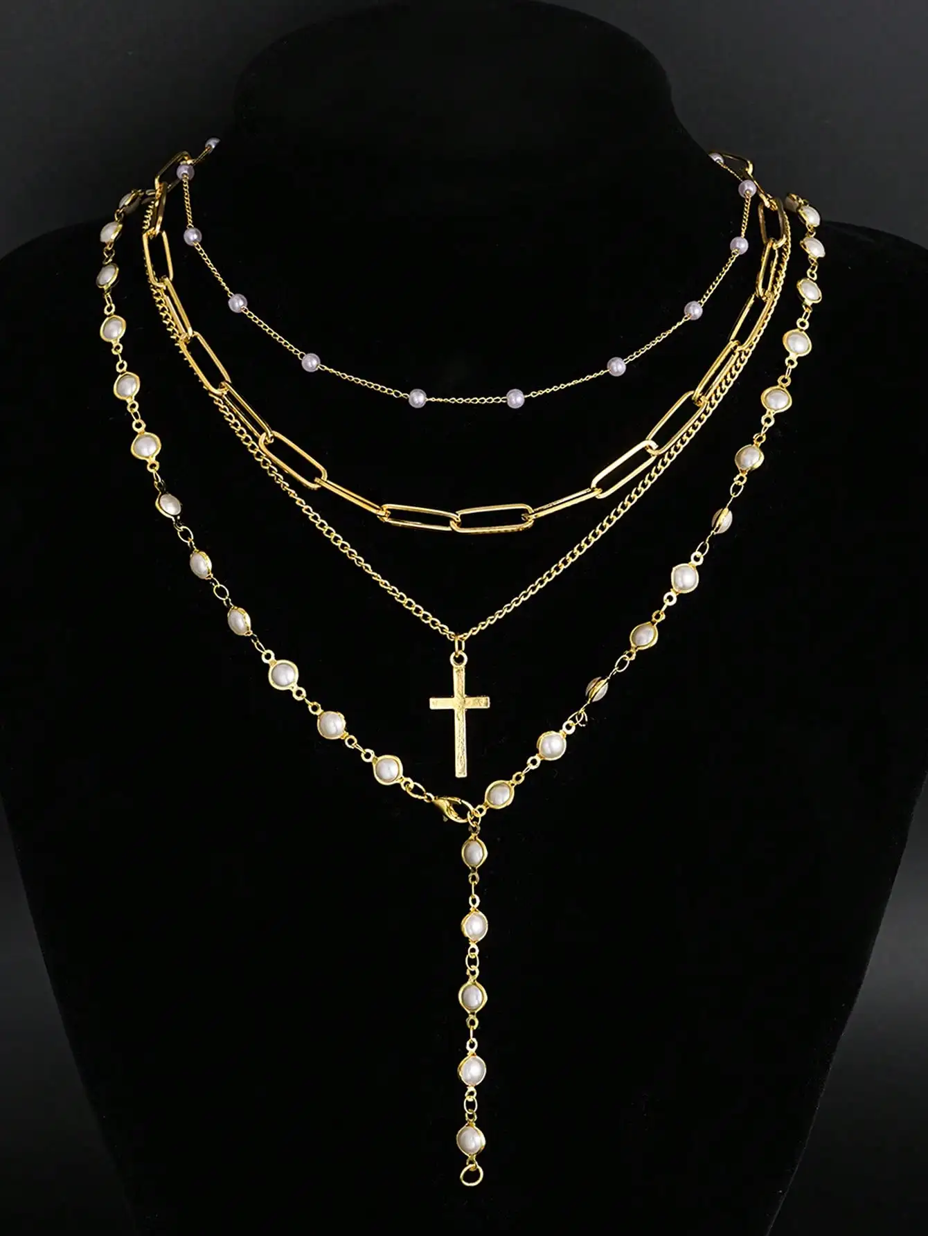 طقم قلادة معدنية عصرية وبسيطة وأنيقة للنساء مكون من 1/4 قطعة مع قلادة طويلة على شكل حرف Y وعناصر متقاطعة، مناسبة للارتداء اليومي والحفلات والعطلات والمواعيد كهدية للعطلات