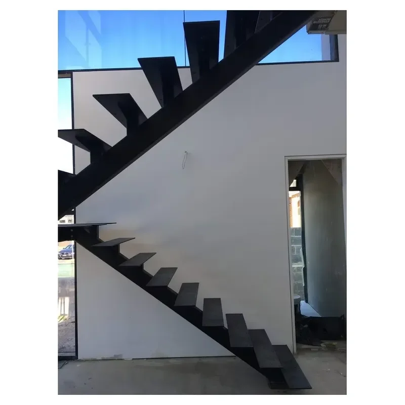 Outdoor Straight Stairs with Galvanized Steel Structure and Anti-Slip Stone Treads for Garden and Patio Stairs