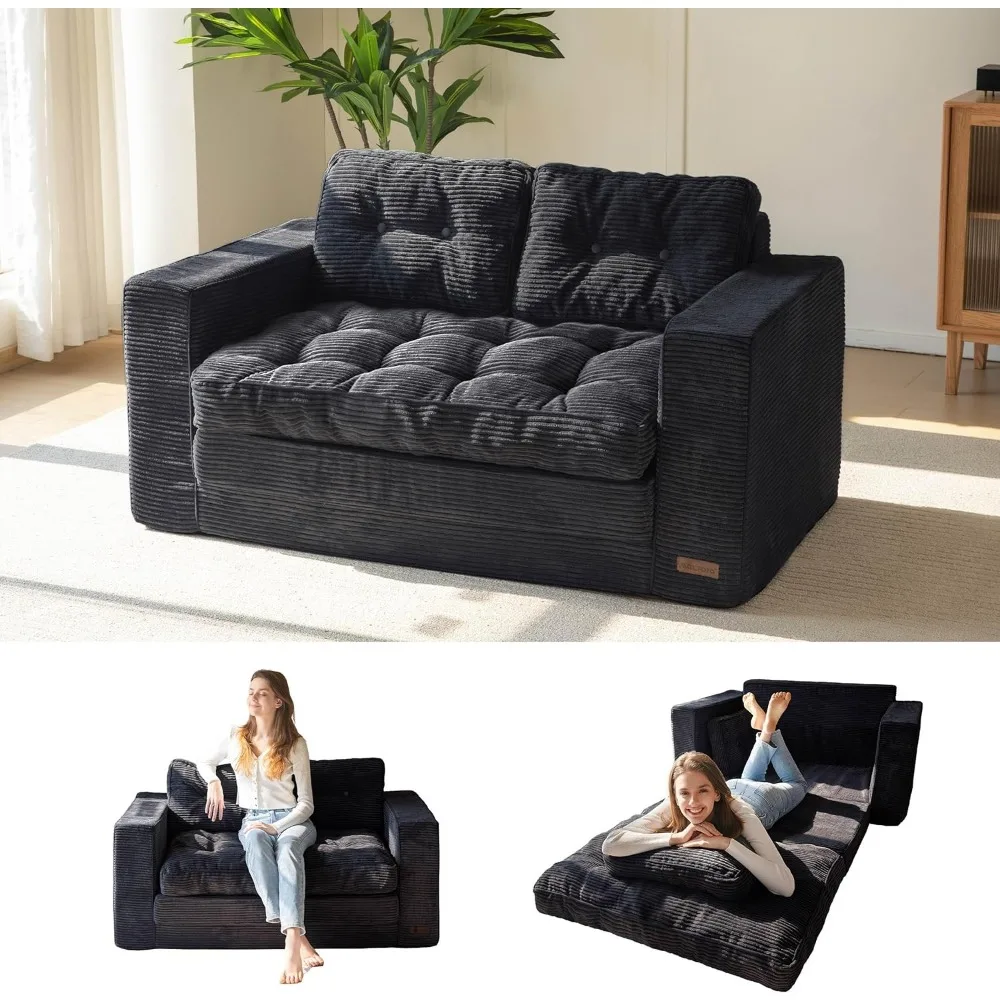 

Convertible Sofa Bed, Pull Out Loveseat Sleeper Sofa, 2 in 1 Folding Couch Bed, Fold Out Floor Couch with Pillows for Living Ro