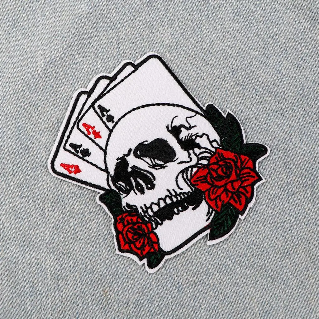 Skelett Poker Karten Stickerei Patch Eisen auf Patches auf Kleidung Rucksack Patches für Jacken DIY Patch Aufkleber Zubehör