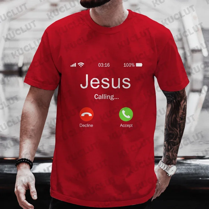 Jasos Calling Pattern Print Men's Comfy T-shirt Fashion Grephlc Short Sleeve Tees Summer Outdoor Tops Men Oversized Y2k Clothing