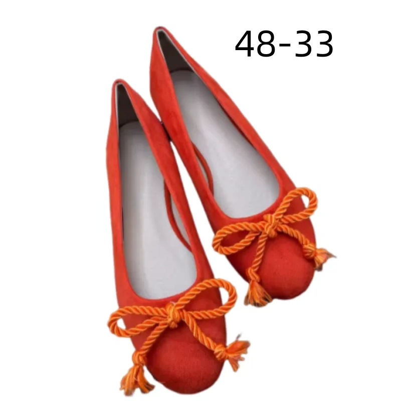 Lady 2026 New Product Round Tip Weavin Knot Flats Cute Flock Sweet Shoes Black Sole Slip On Yellow Green Blue 48 33 34 Plus Size