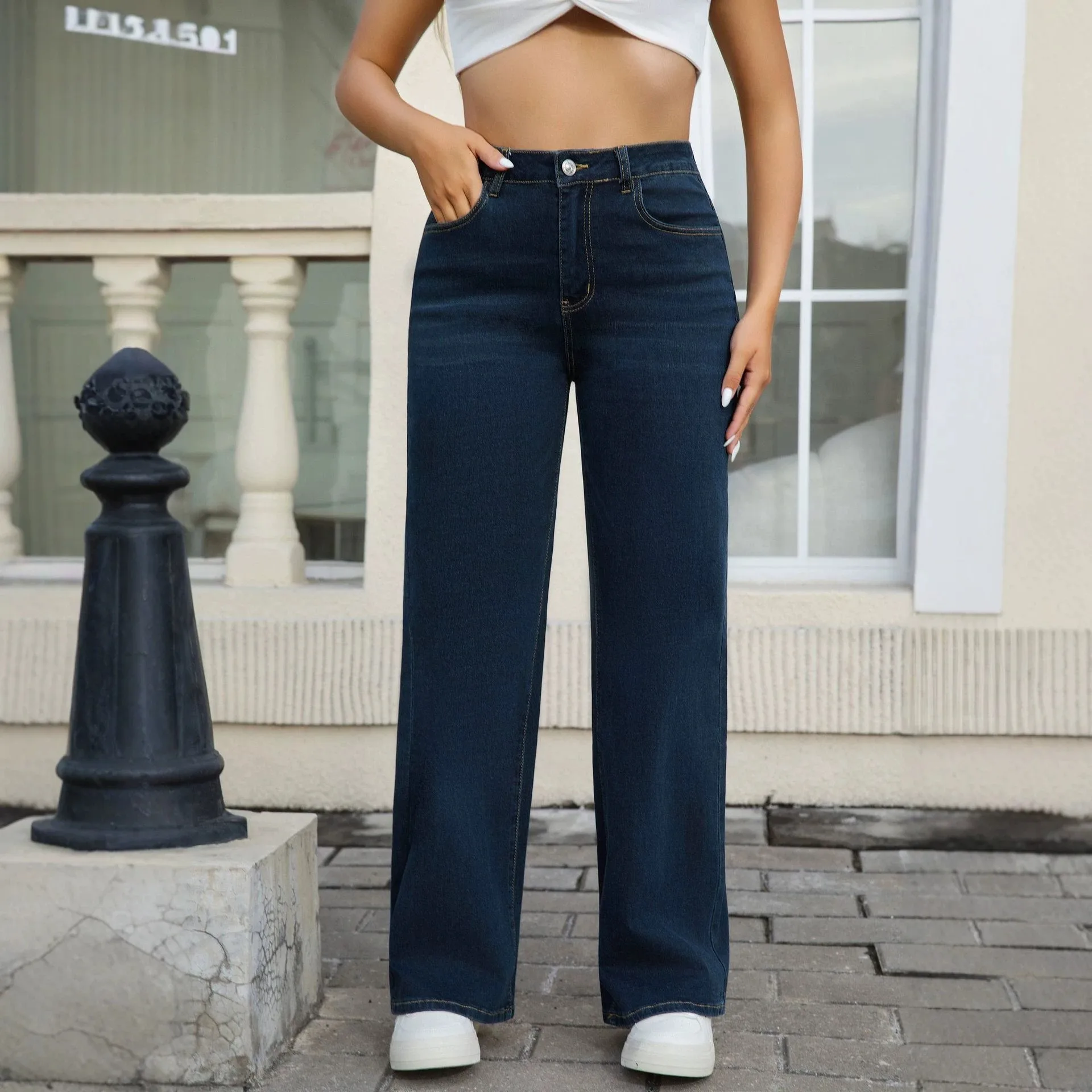 

Y2K Women's Baggy Jeans High Waist Wide Leg Denim Pants Distressed Flared Hem Denim Jeans Loose Straight Cut Jeans Pants
