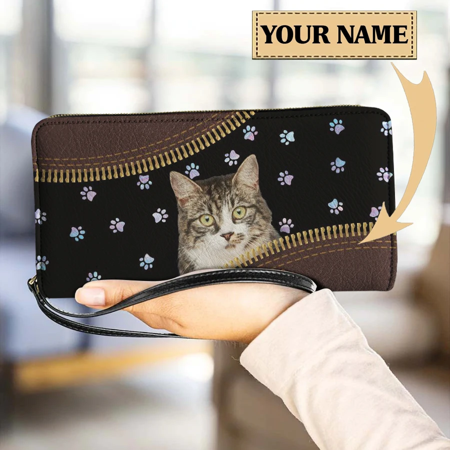 

Cute Cats Zipper Design Ladies Wallet Leather Coin Purse High Quality Wristlets Card Passport Holder for Women Female Money Bags