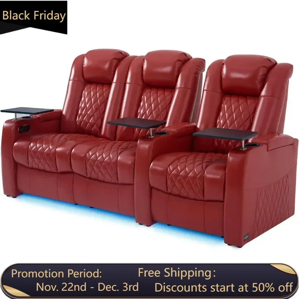 Reclining Sofas, Dual Power Electric Headrest Seats Movie Theater Chairs Top Leather Theater Recliner Sofas