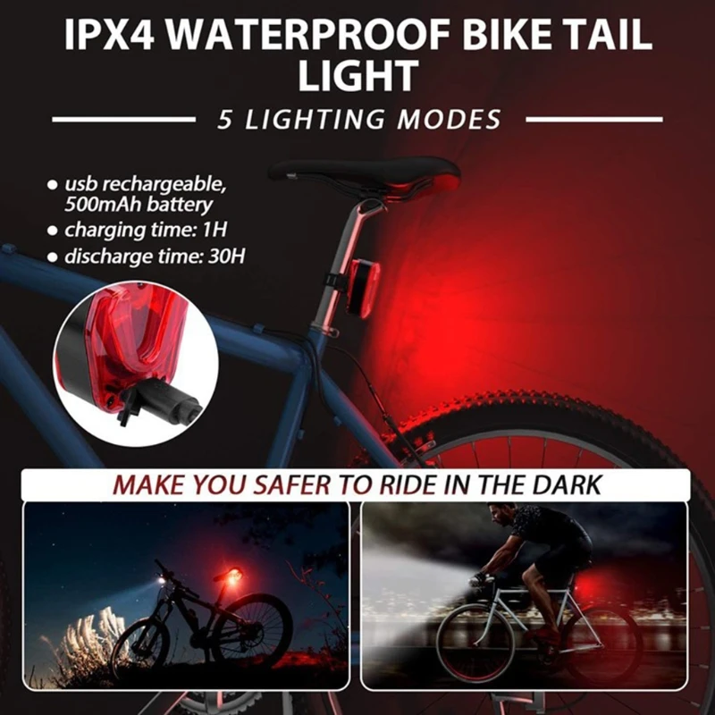 Bike Front Light Set Waterproof MTB Bicycle Lamp 5200mAh USB Rechargeable LED Bike Accessory Headlight Tail Light Set 1