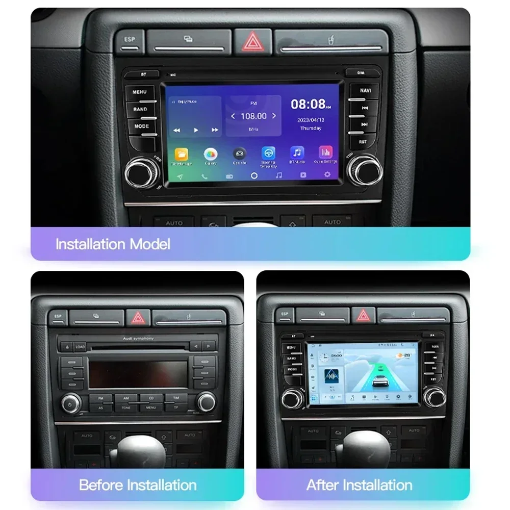 LELV Car Radio 7” Android 13 For Audi A4 B6 B7 B8 S4 RS4 Seat Exeo Portable Car Multimedia Player CarPlay Auto Stereo 4G WiFi