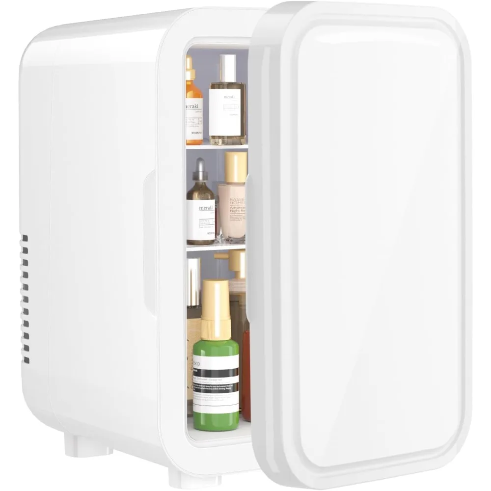 Innovatives Design – Weißer Mini-Kühlschrank, 6 Liter/8 Dosen, 110 V AC/DC, tragbare thermoelektrische Kühler-Kühlschränke für Schlafzimmer, Hautpflege