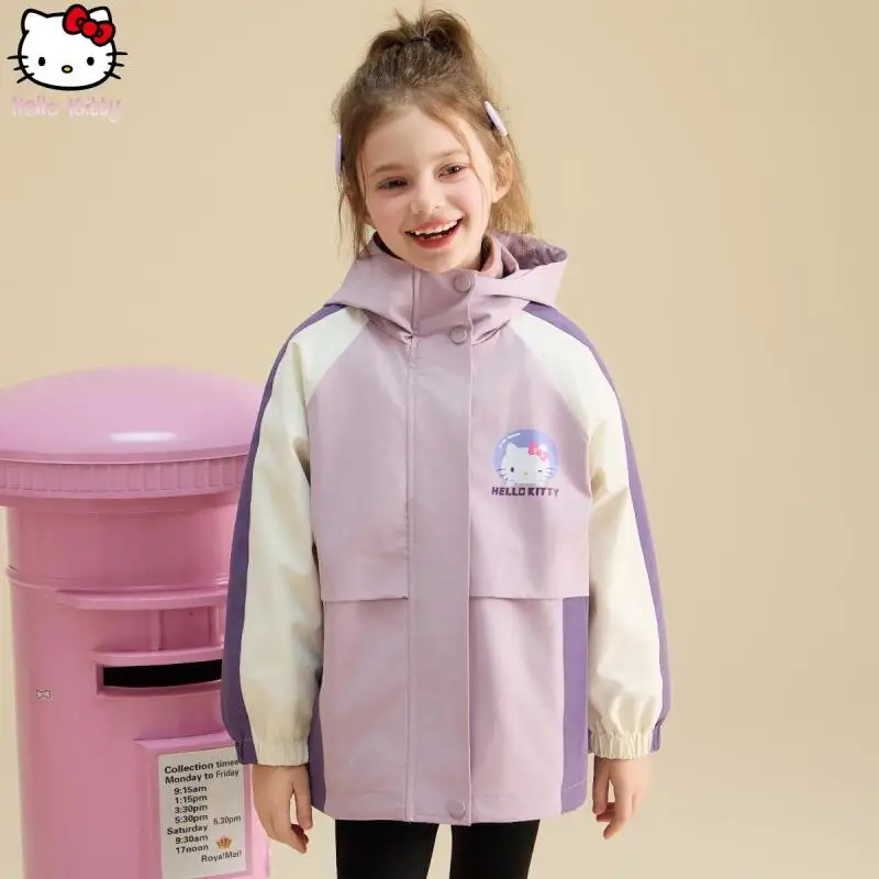 

Hello Kitty для девочек, весенне-осенняя кавайная куртка с капюшоном, новая куртка Sanrio для девочек с героями мультфильмов, модный спортивный повседневный бейсбольный костюм