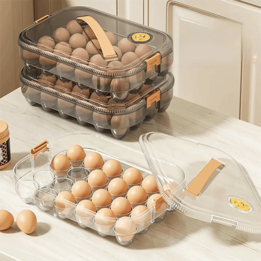 Transparent Egg Storage Box Food-grade 24 Grids Egg Fresh-Keeping Case With Lid Snap-on Design Egg Preservation Box Home Kitchen