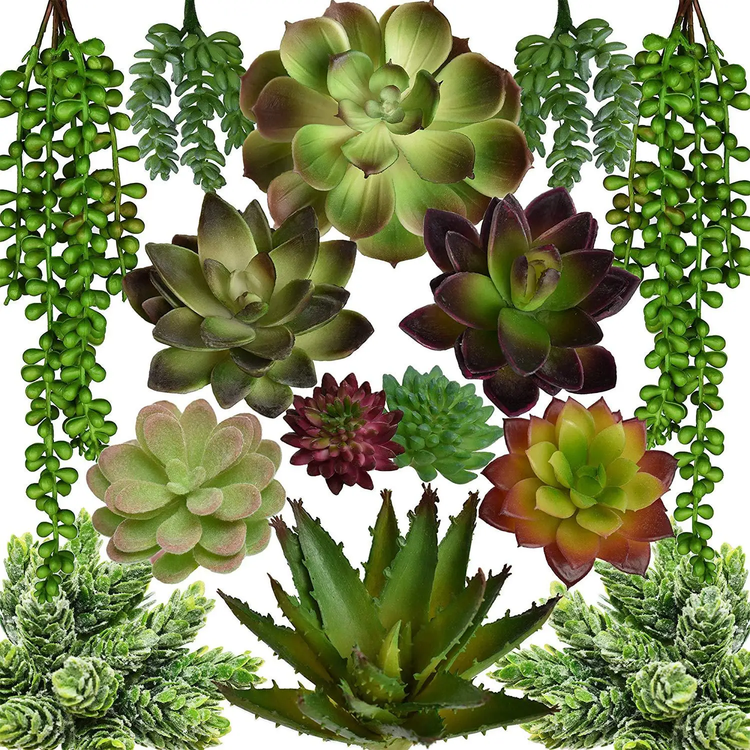 

14pcs Flocking Green Combination Series Simulation Succulent Plant Flower Head, Creative DIY Supplies Plant Wall Accessories