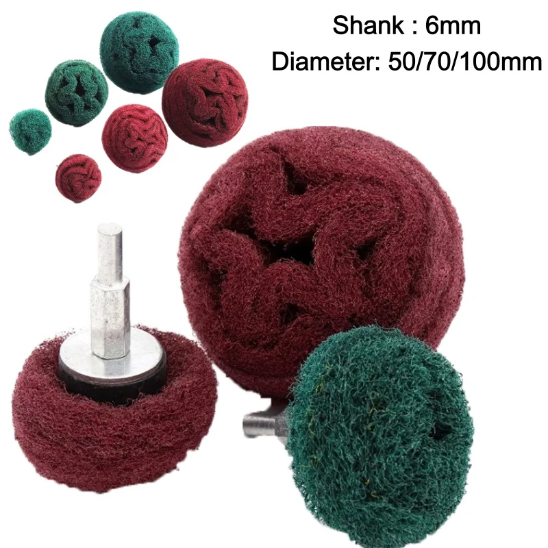 

50/70/100mm Brush Scouring Pad Abrasive Wheel Nylon Fiber Grinding Sanding Head Buffing Polishing Wheel 6mm Shank For Dremel