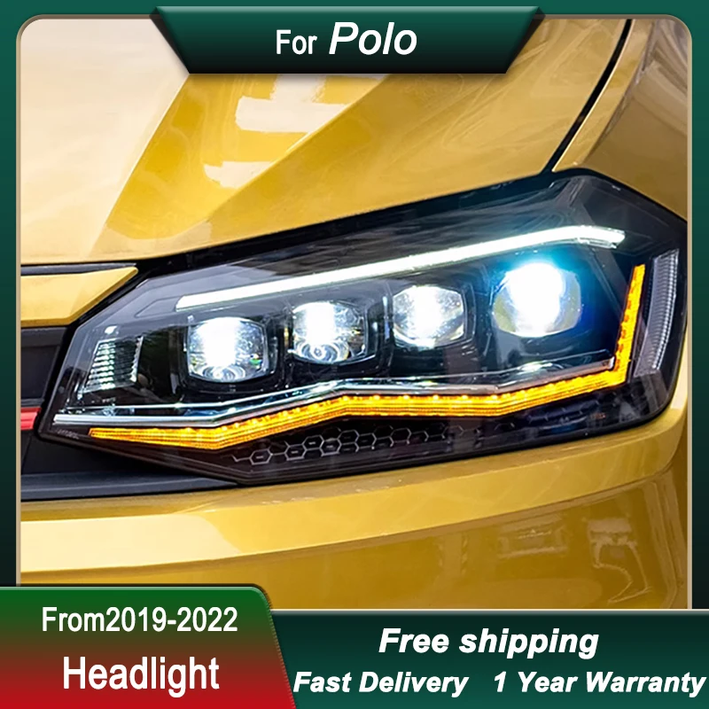 Faros delanteros Led para coche VW Polo plus 2019-2022, estilo de cristal, luz trasera completa, lámpara de cabeza DRL, montaje de luz delantera