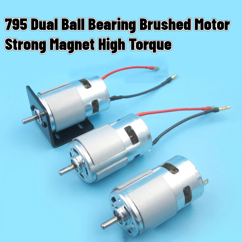 

12-24V 795 Dual Ball Bearing Brushed Motor Strong Magnetic High Torque+Motor Mount Water Cooling Ring Silicone Cable Banana Head