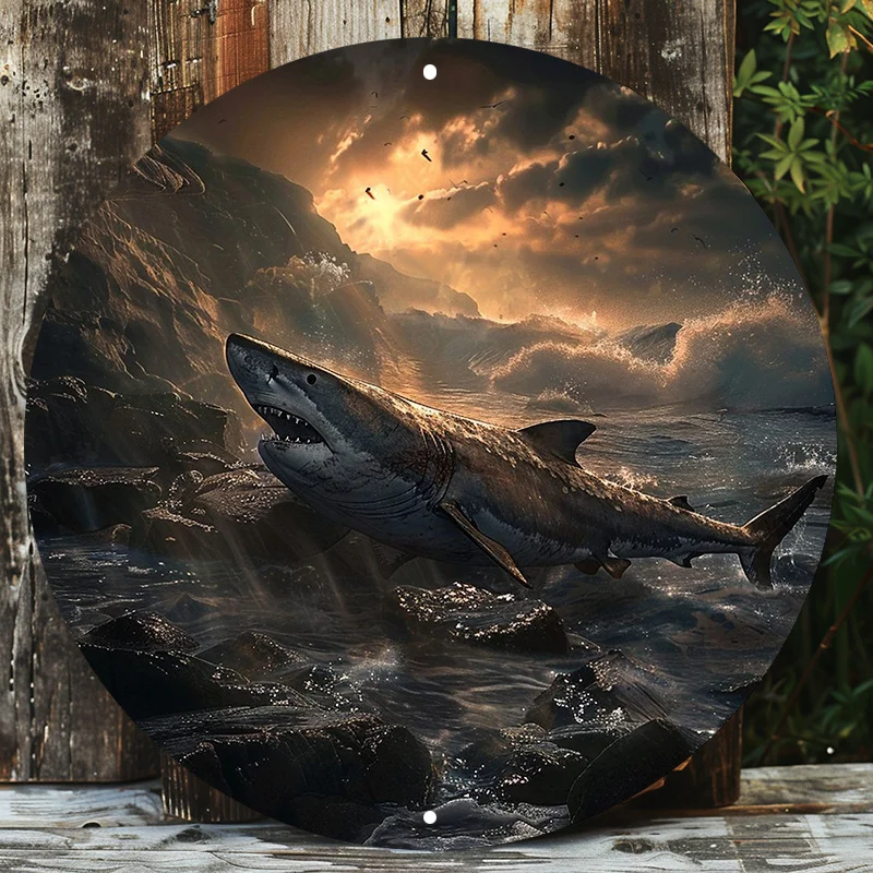

Large Shark Aluminum Metal Sign, Waterproof, Weather-Resistant, HD Printing, Door Hanger, Wall Decor, Decorative Poster